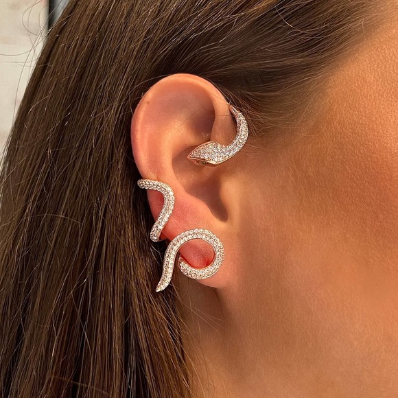NEW!!! SINGLE STATEMENT SERPENT  EAR JACKET - ROSE SILVER - Picture 1 of 2